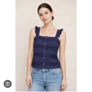 Loft Navy Blue Eyelet Lace Festival Vibe Blouse Small Petite